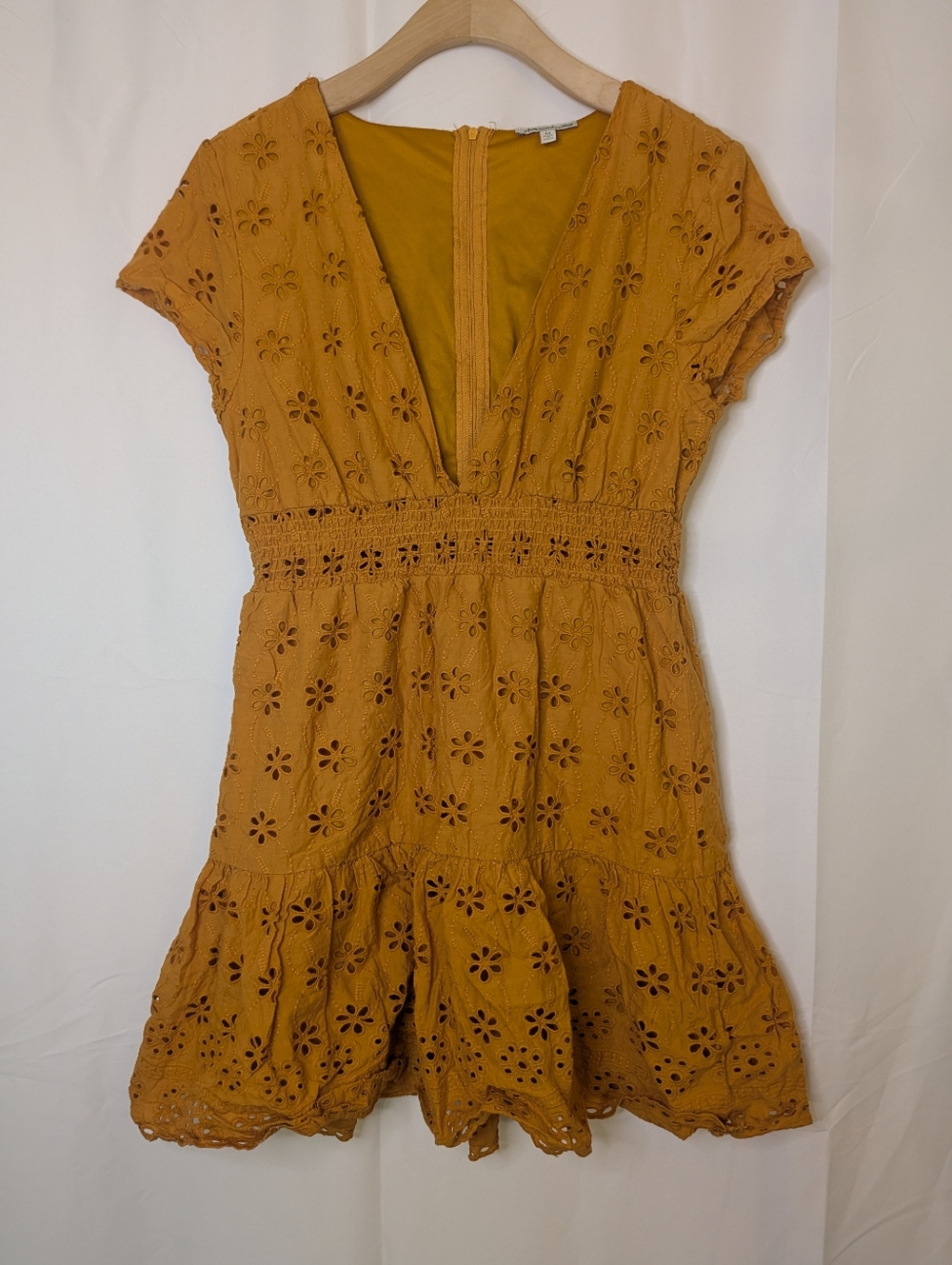 🔴5/$25 Charlotte Russe Mustard Eyelet Mini Dress